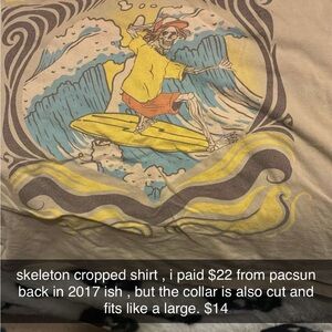 PacSun Skeleton Surfer Graphic Crop Top - Yellow and Orange